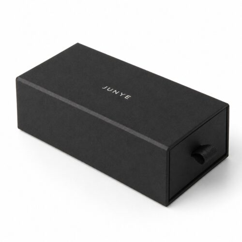 Custom black long drawer jewelry box, 9 x 5 x 3 cm rigid drawer box in matte black specialty paper