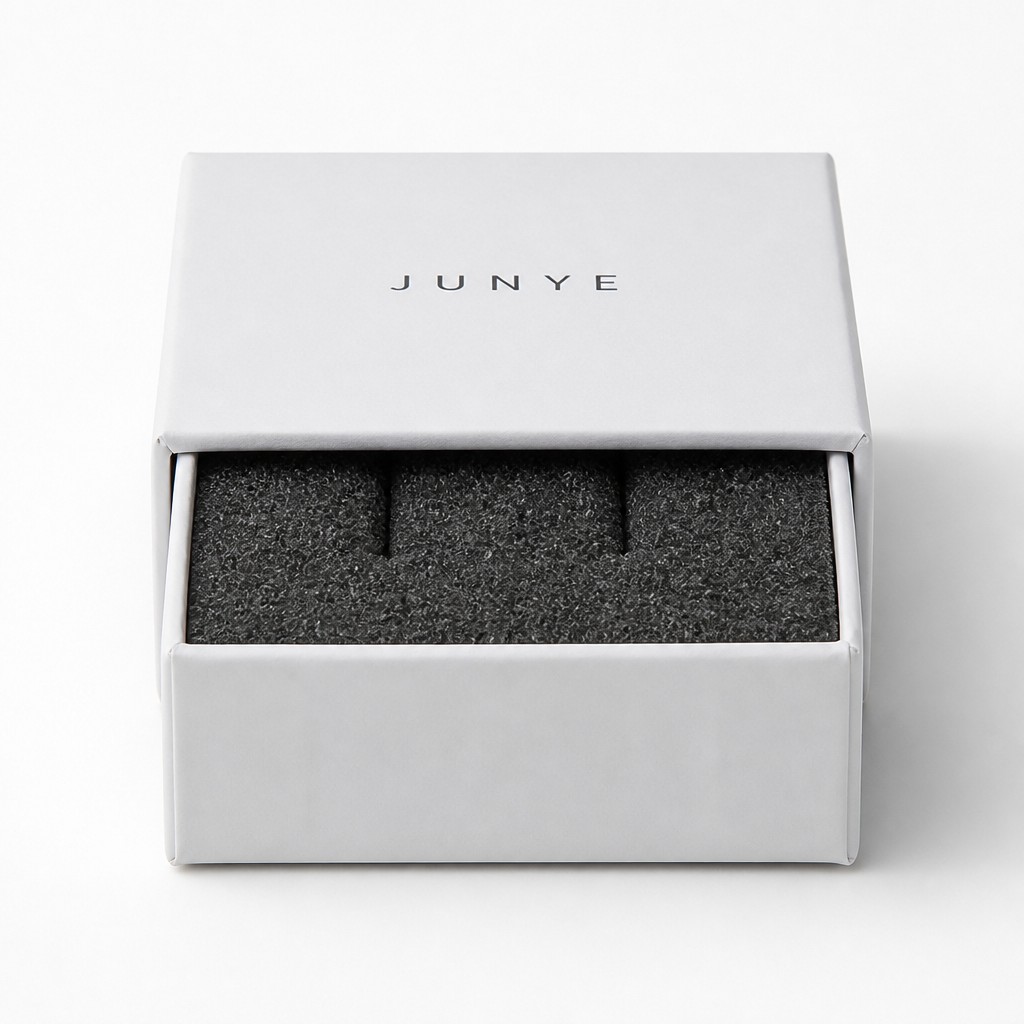 Drawer jewelry box insert: a die cut sponge slot inside the tray, with the tray pushed out of the sleeve