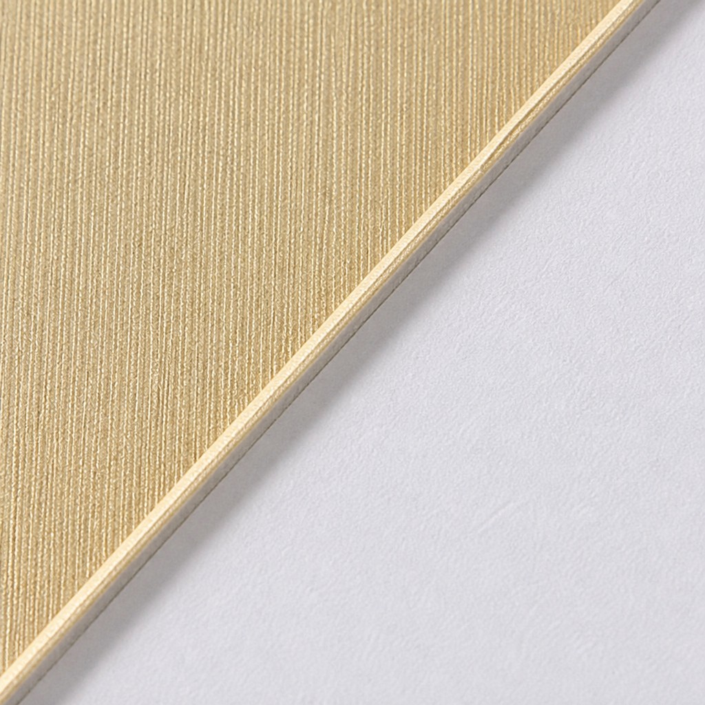 Gold textured paper wrapped over rigid board on a gift jewelry package, next to the white lining