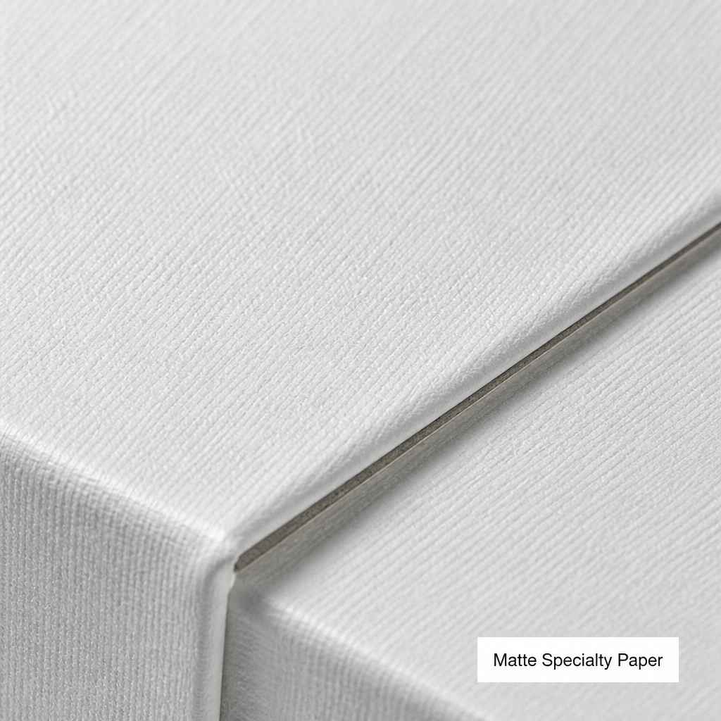 Close up of the matte white specialty paper wrap on a drawer jewelry box corner