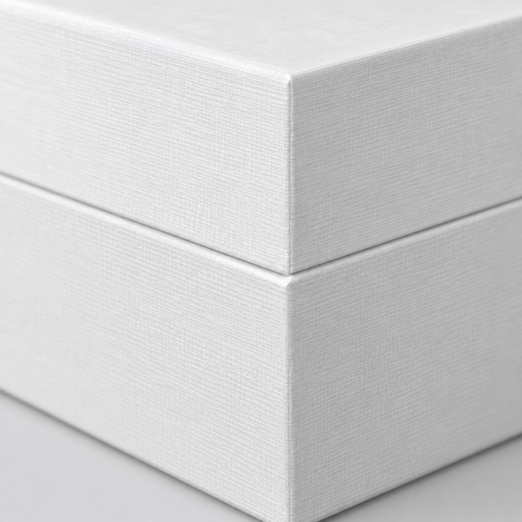 Close view of the step where the lid meets the rim band on the white gift box