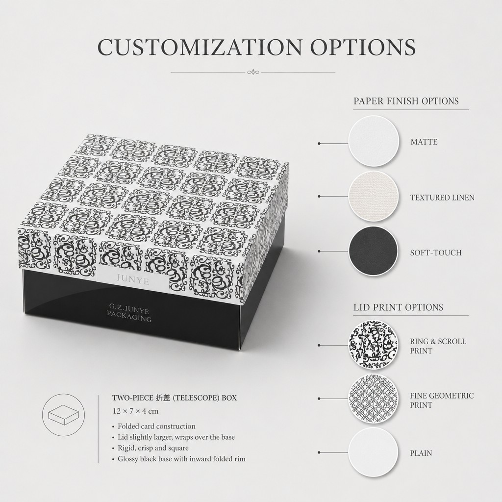 Custom size, custom printing and foil stamping options for the telescopic lid box