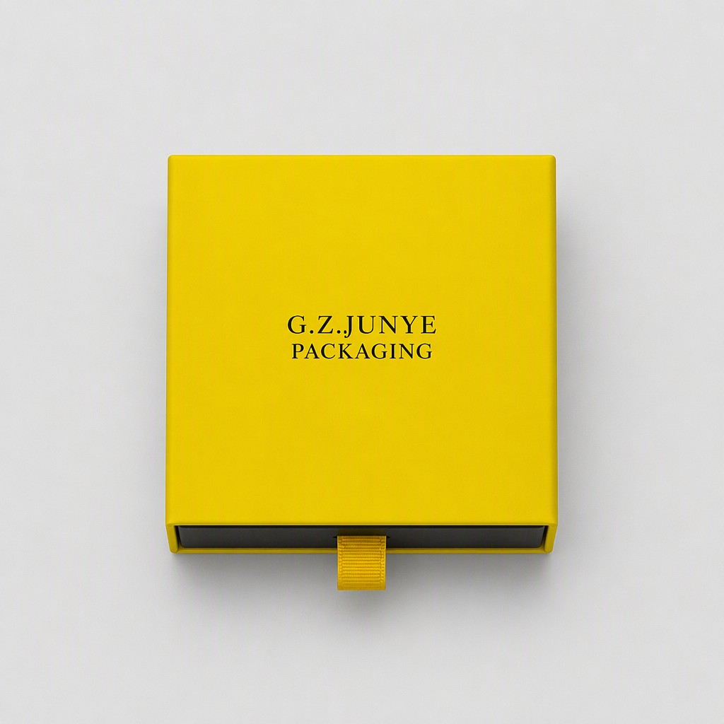Top view of the 9 x 8 x 4 cm two tone drawer case showing the thin yellow edge ring around the drawer face